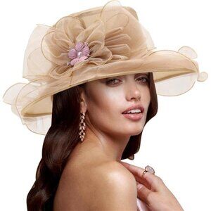 Women Organza Hats Cocktail Tea Party Khaki